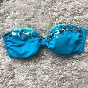 STRAPLESS SWIM BLUE SEQUIN BIKINI TOP